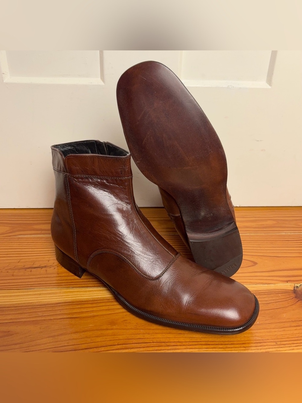 Bally 70s Brown Leather Ankle Boots Sidezip Mens 10.5 NOS